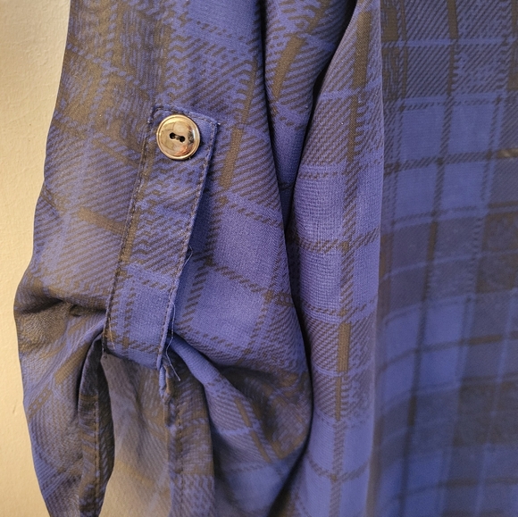 💥4 for $30💥 Eclipse large sheer blue/black pullover 3/4 sleeve blouse - Picture 3 of 7